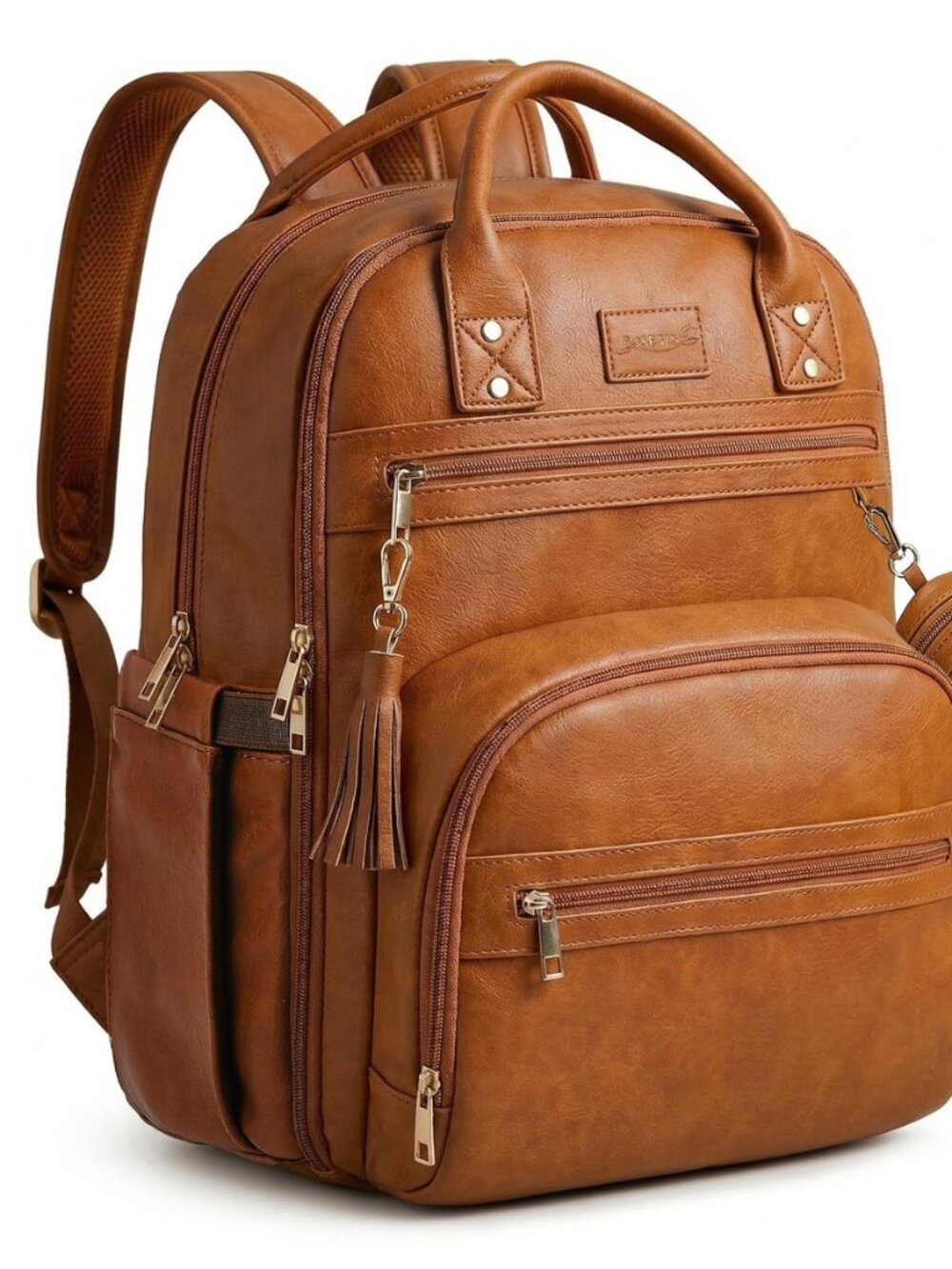 Premium Vegan Leather Diaper Bag Backpack with Waterproof Changing Pad